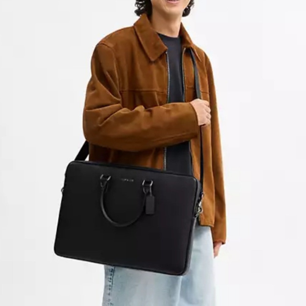 Coach Ethan Large Brief Black Pebbled Leather Business Messenger Bag - Picture 5 of 6